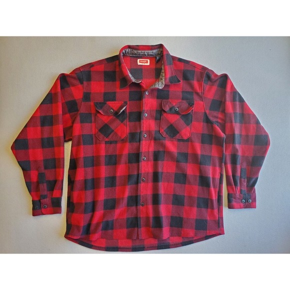 Wrangler Men Buffalo Plaid Polar Fleece Layering Shirt CS8 Red/Black Size 2XL - Picture 1 of 7